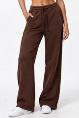 Side Pleat Wide Leg Jogger in Chocolate Brown