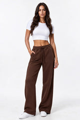Side Pleat Wide Leg Jogger in Chocolate Brown