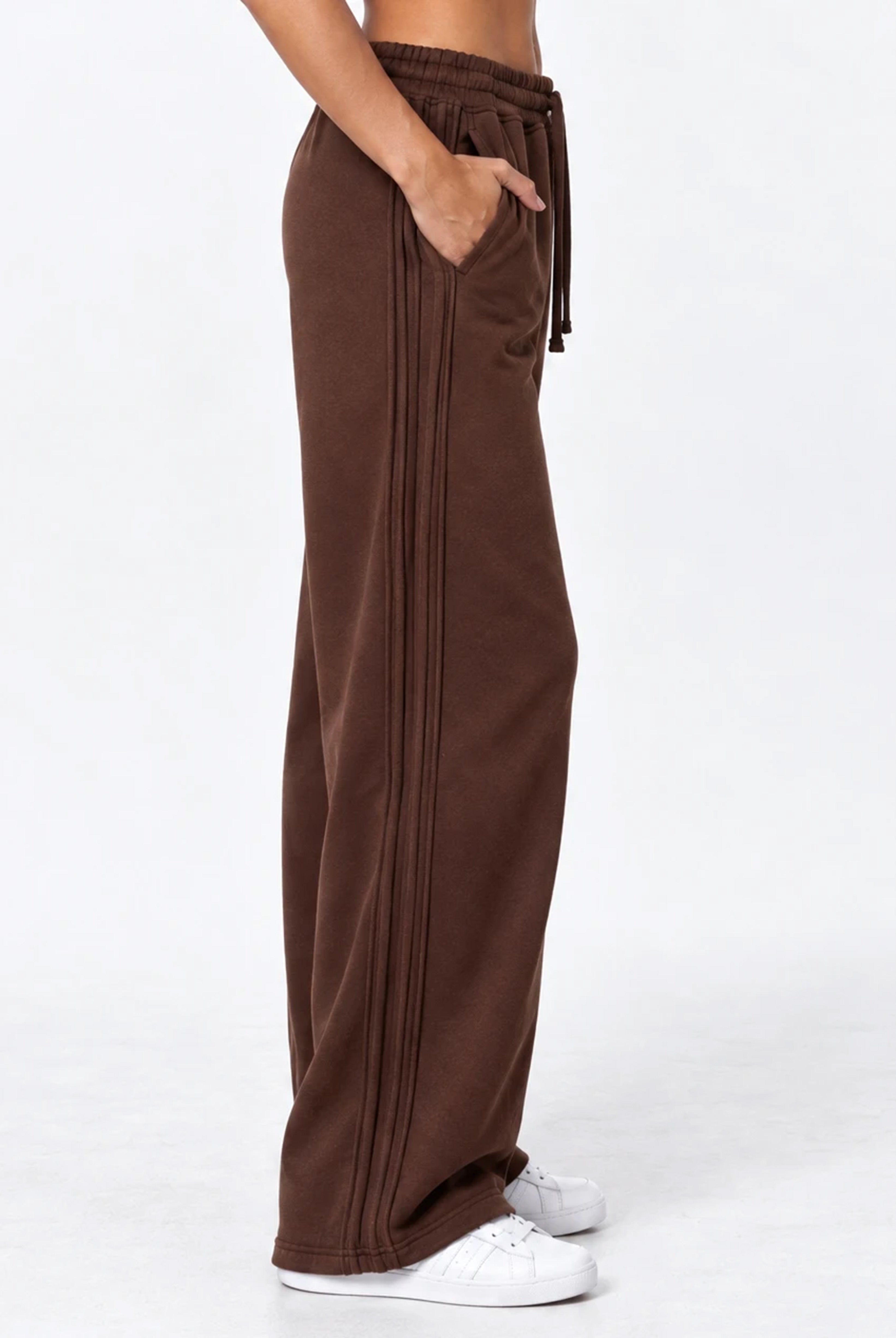 Side Pleat Wide Leg Jogger in Chocolate Brown
