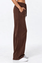 Side Pleat Wide Leg Jogger in Chocolate Brown