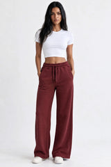 Side Pleat Wide Leg Jogger in Red Mahogany