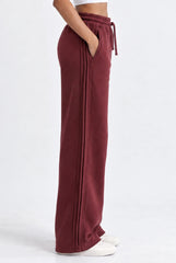 Side Pleat Wide Leg Jogger in Red Mahogany