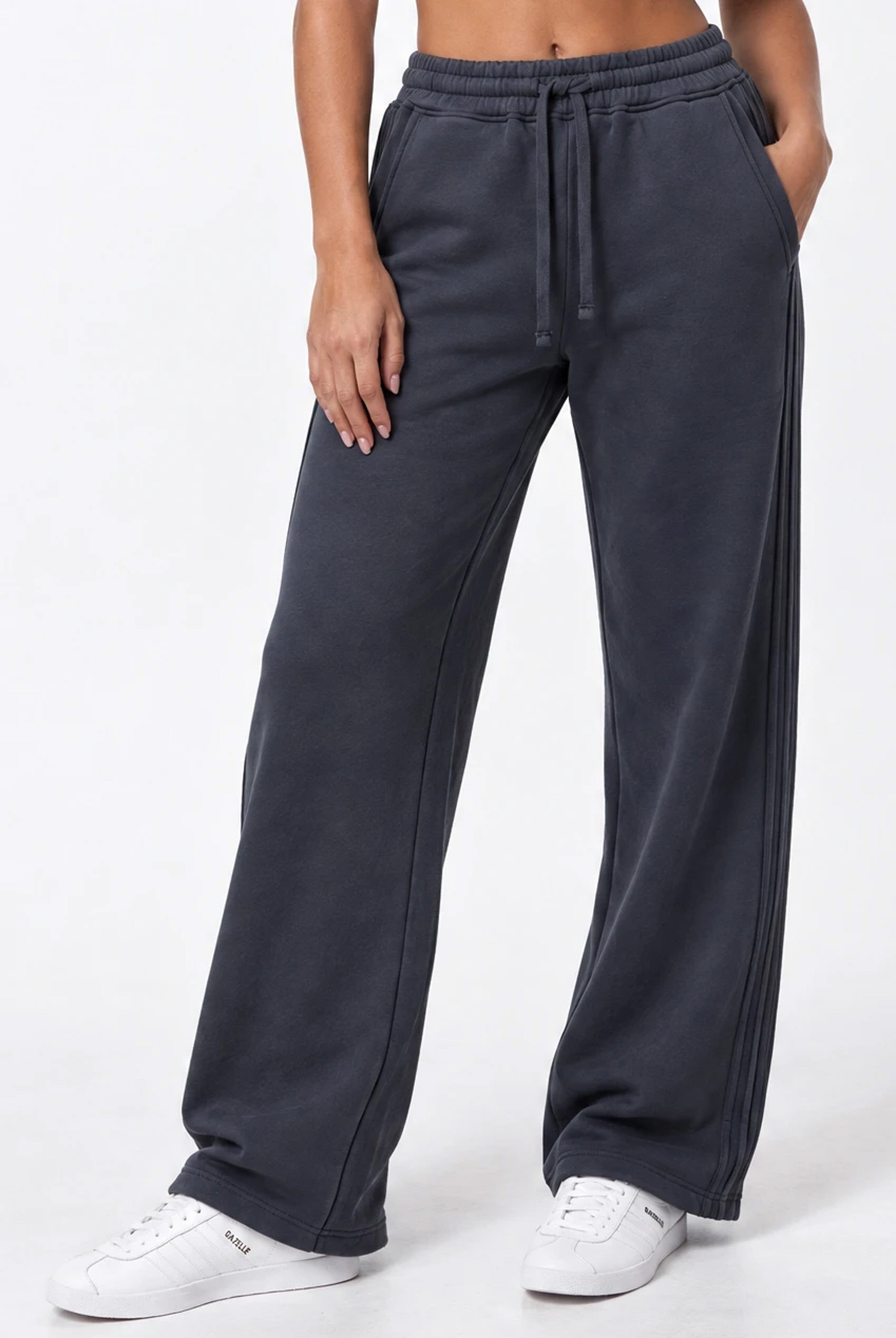 Side Pleat Wide Leg Jogger in Slate Grey