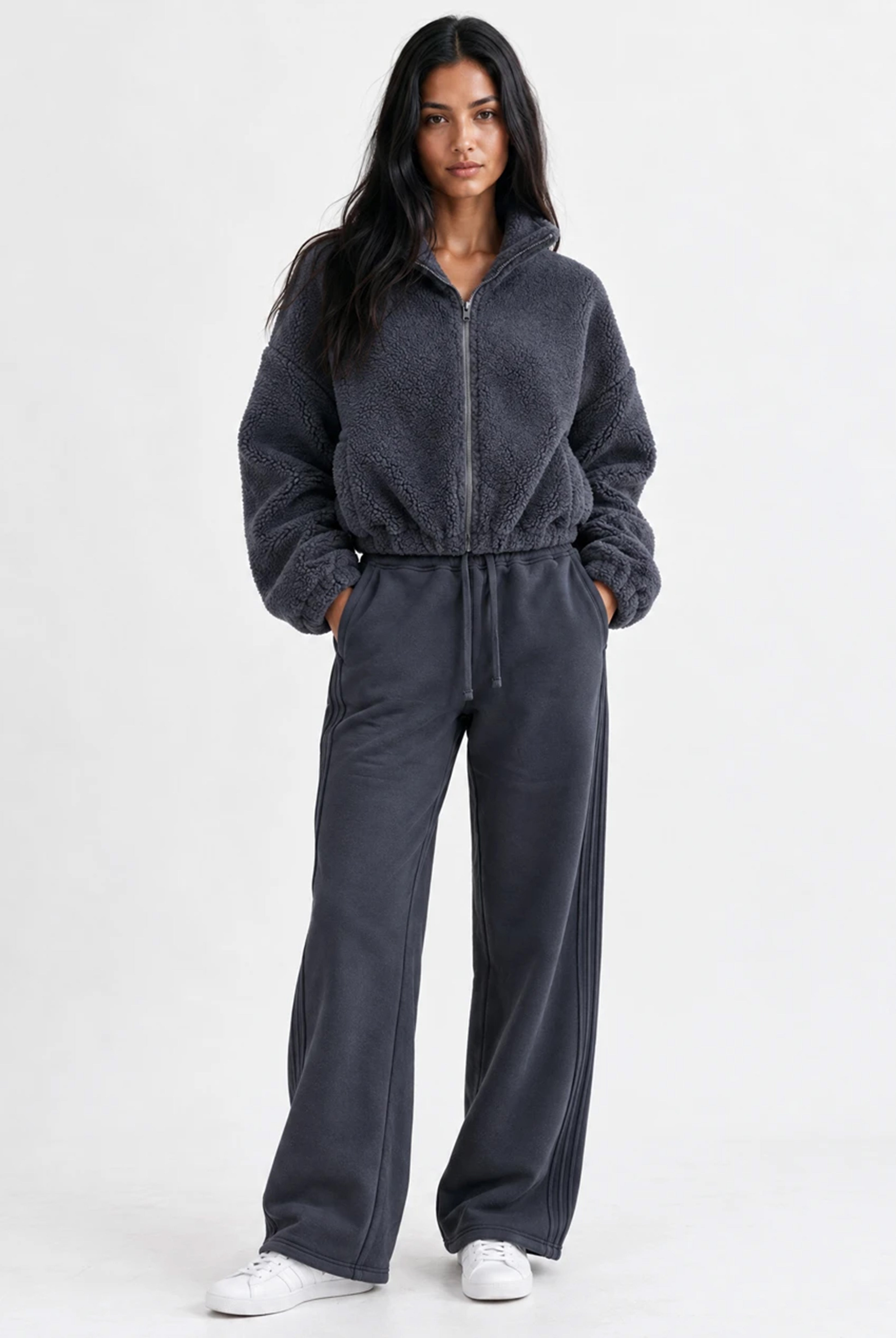 Side Pleat Wide Leg Jogger in Slate Grey