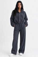 Side Pleat Wide Leg Jogger in Slate Grey