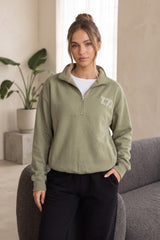 Iconic Athletics Half Zip Pull Over Sweatshirt In Sage Green