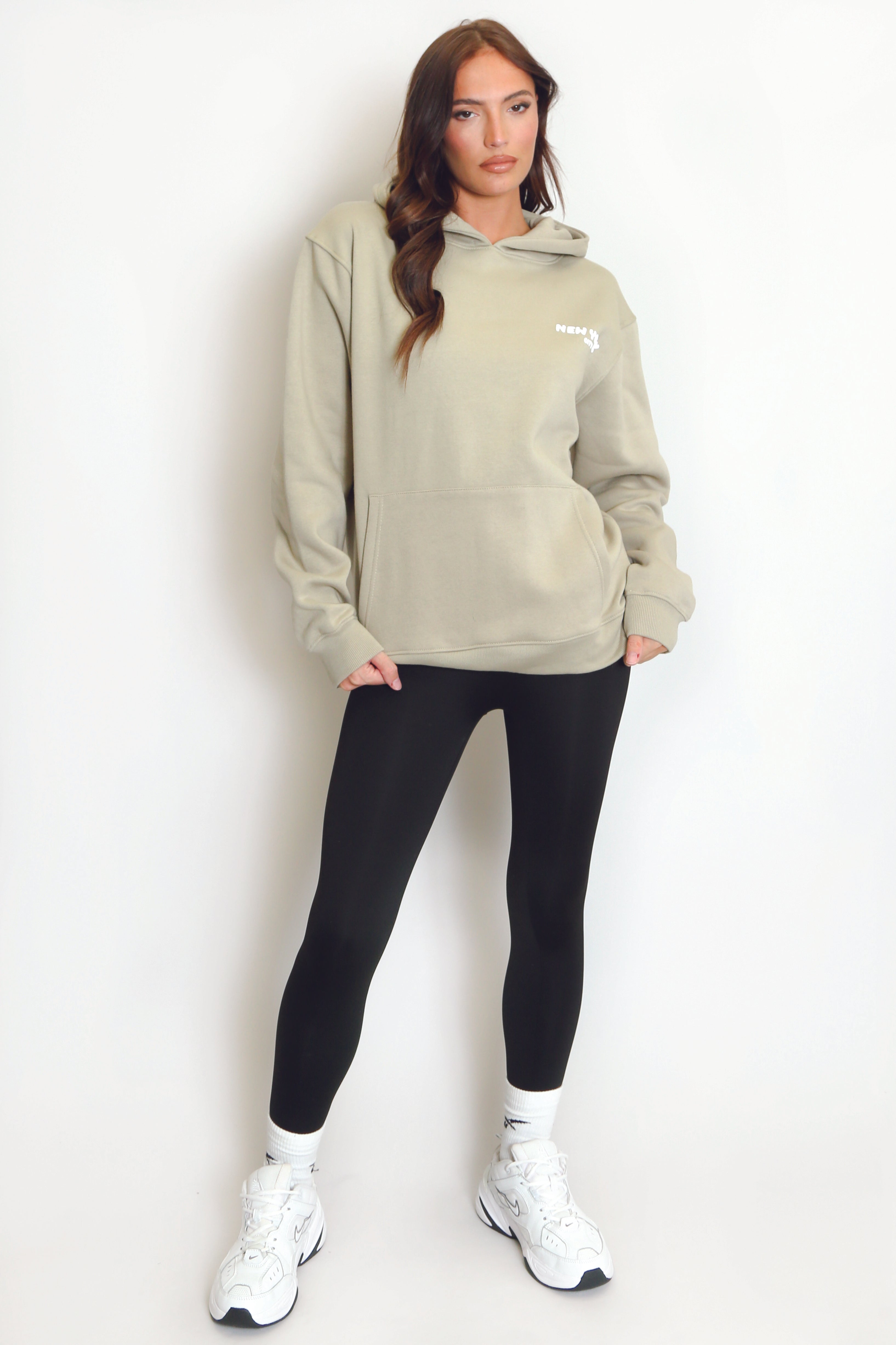 Sage Green New York Bubble Slogan Hooded Sweatshirt