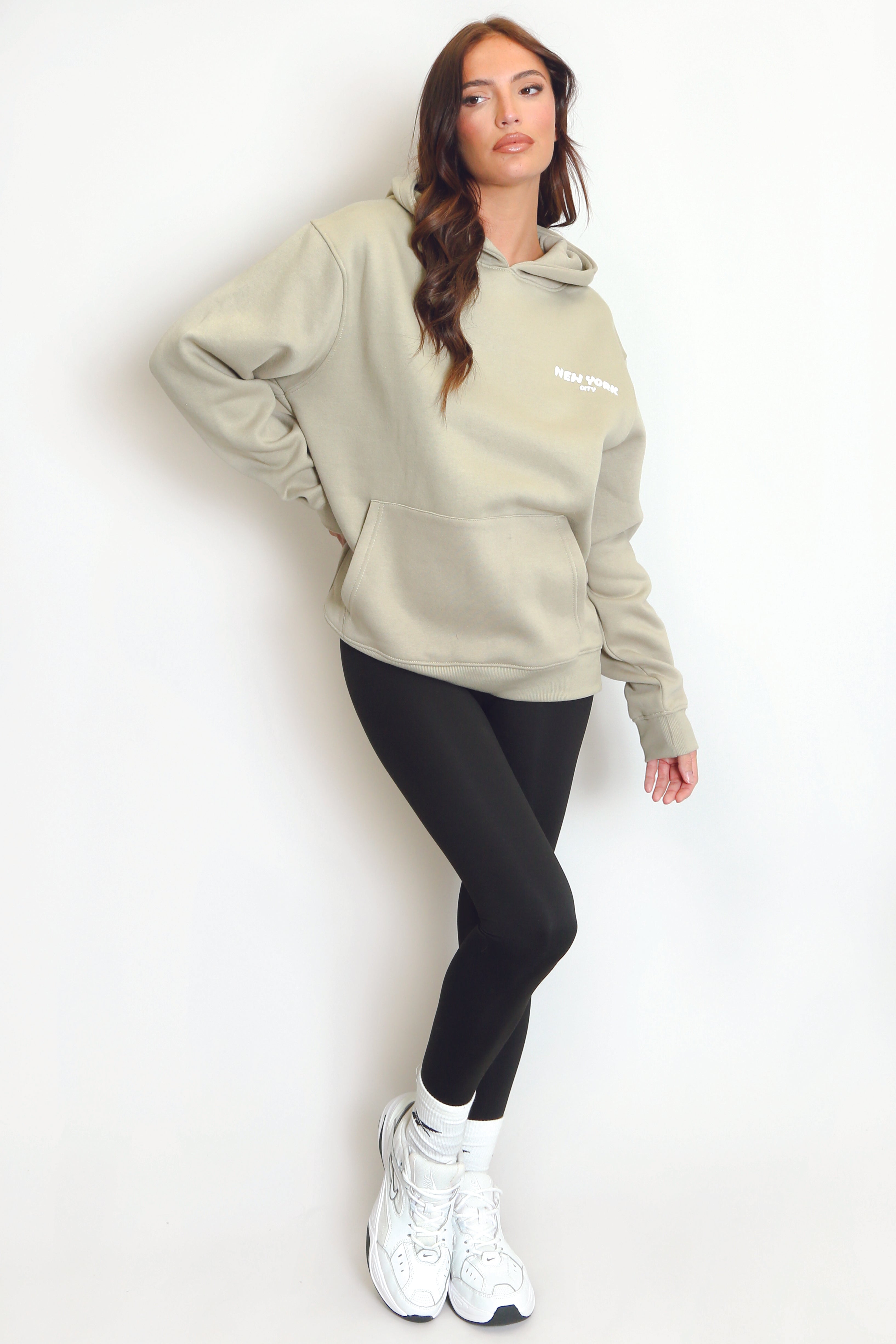 Sage Green New York Bubble Slogan Hooded Sweatshirt