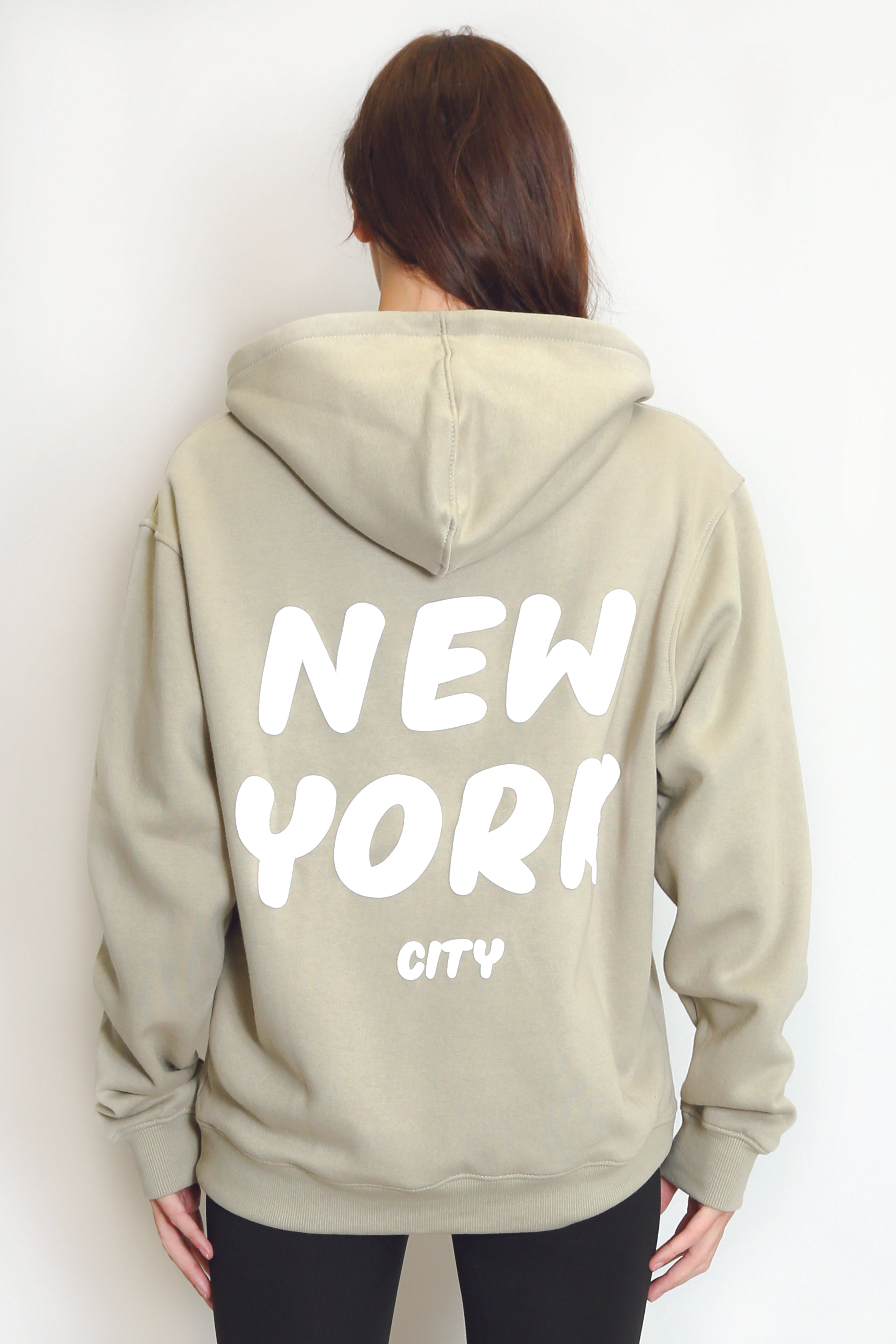 Sage Green New York Bubble Slogan Hooded Sweatshirt