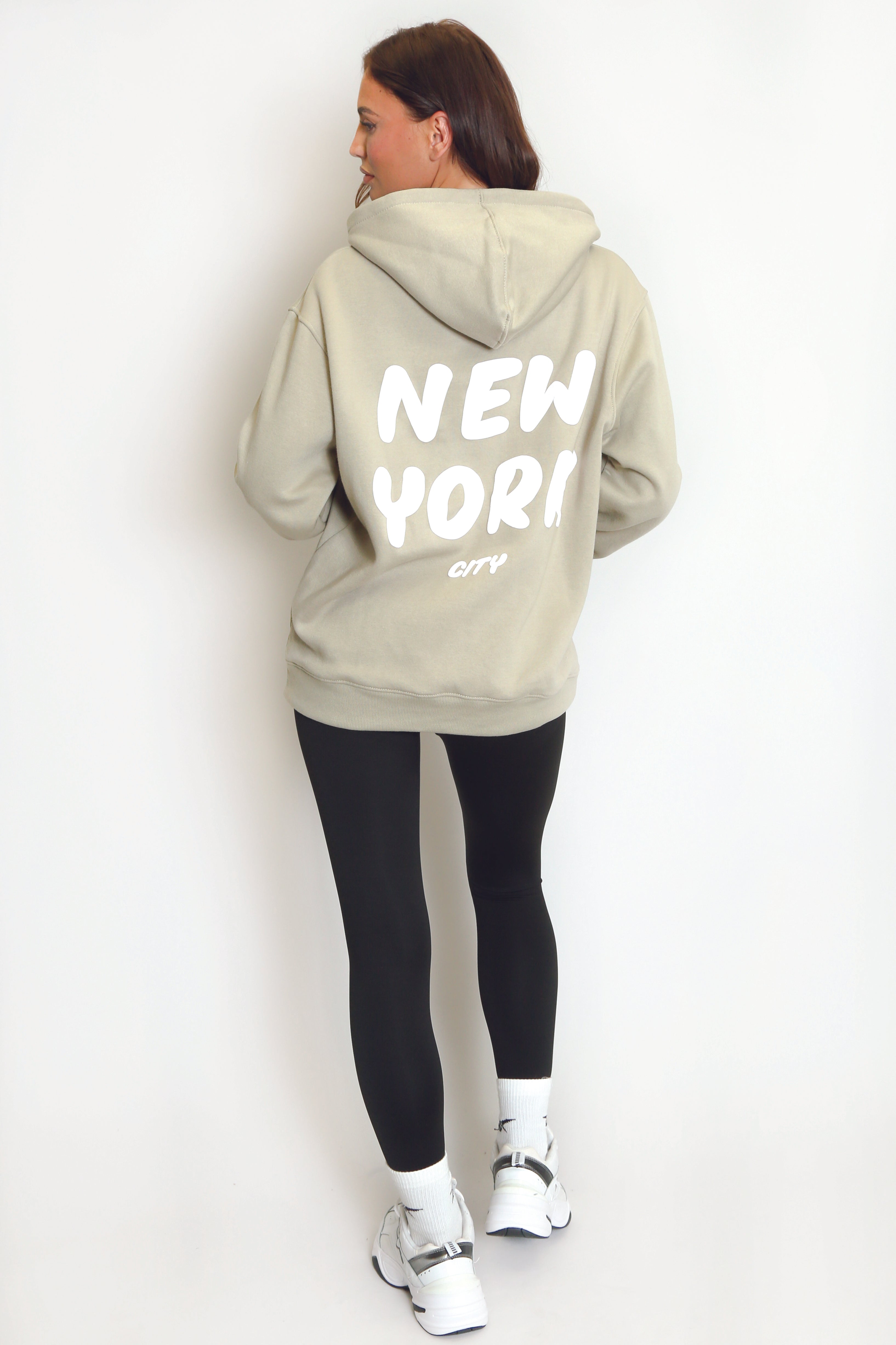 Sage Green New York Bubble Slogan Hooded Sweatshirt