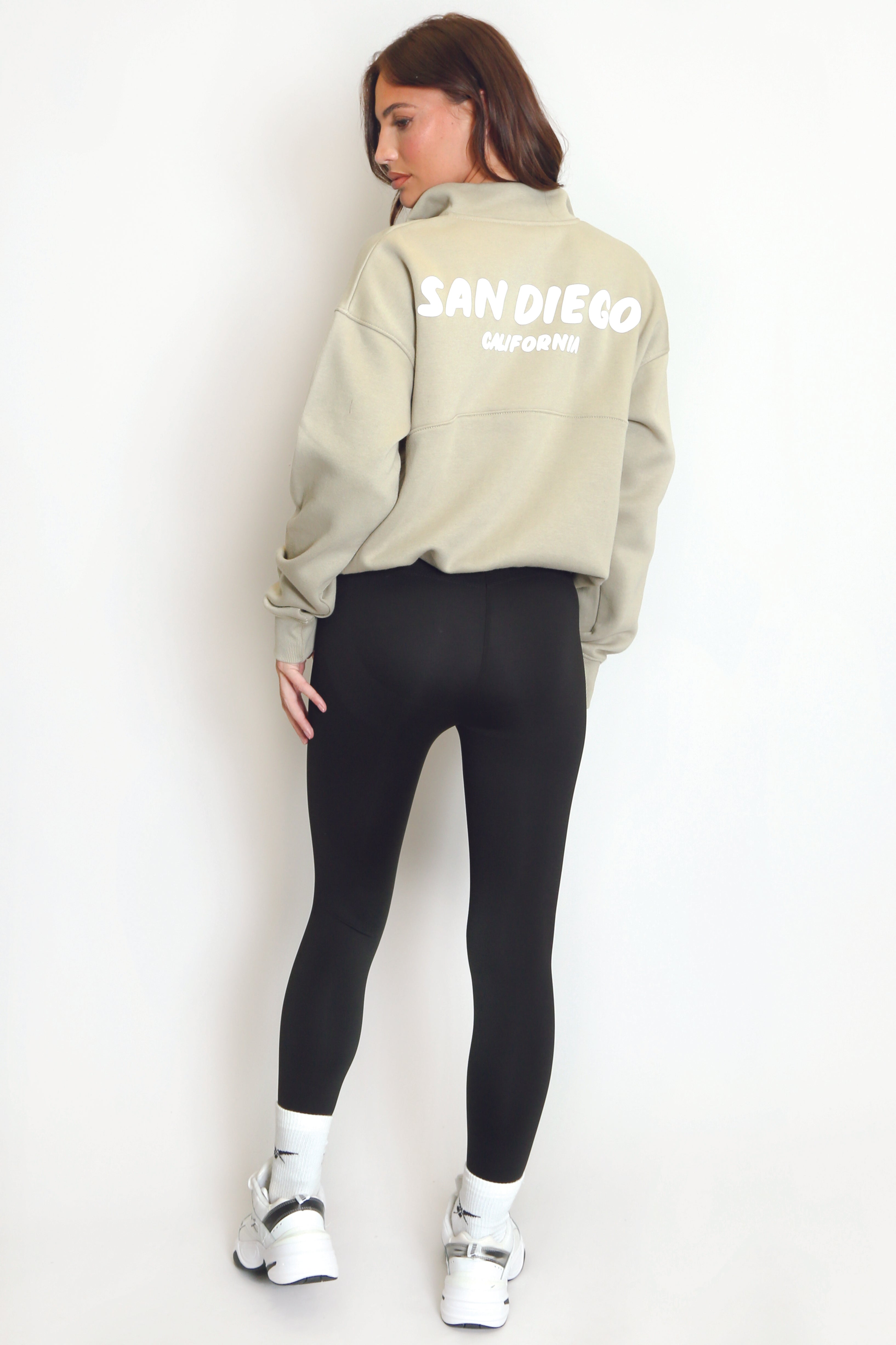 Sage San Diego Bubble Slogan Half Zip Sweatshirt