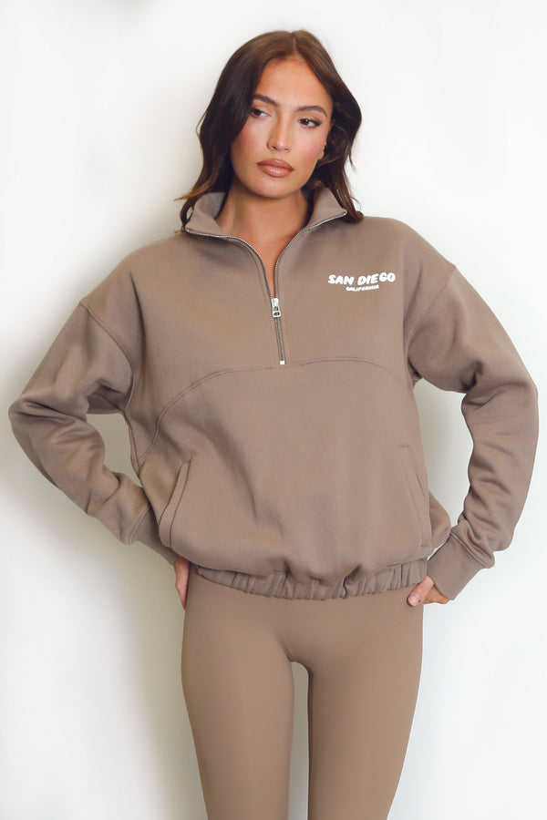 Mushroom San Diego Bubble Slogan Half Zip Sweatshirt