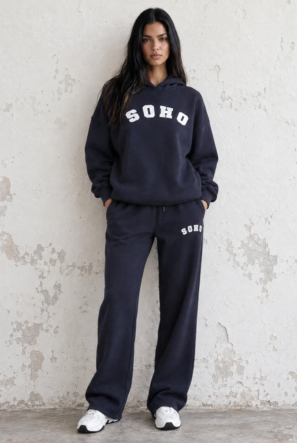 SOHO Slogan Hooded Sweatshirt in Navy