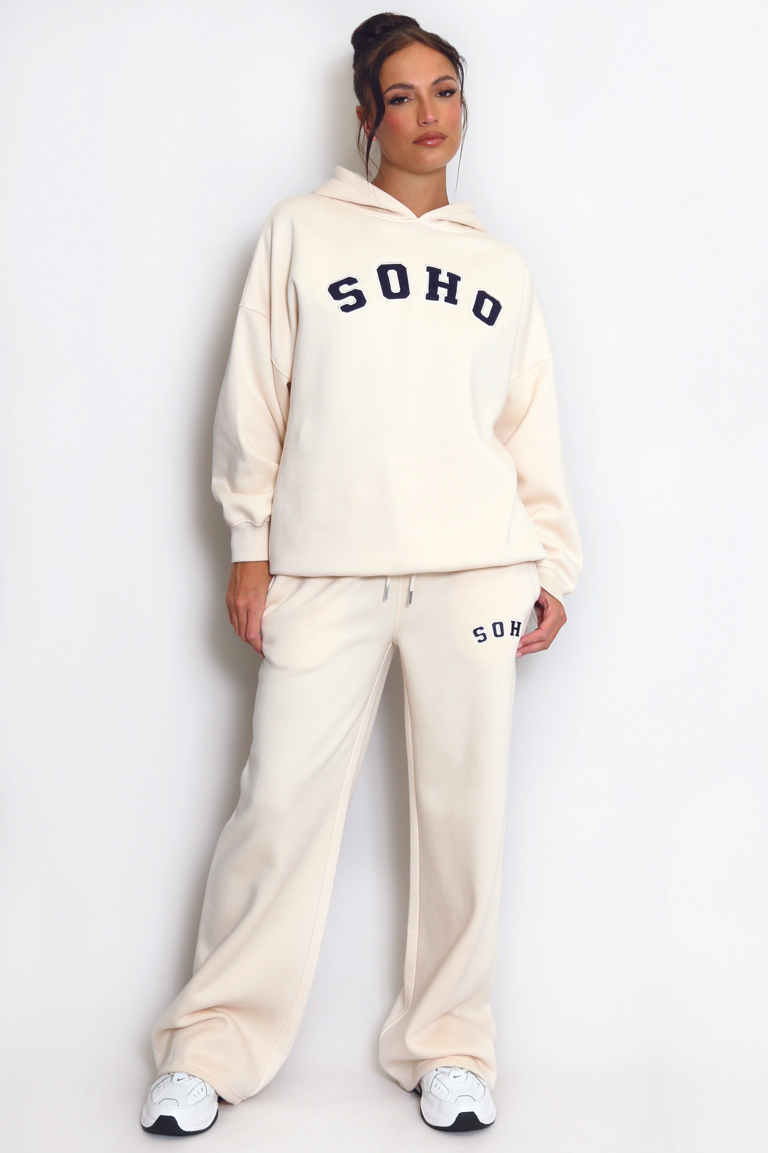 SOHO Slogan Hooded Sweatshirt in Beige