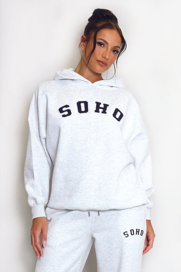 SOHO Slogan Hooded Sweatshirt in Grey