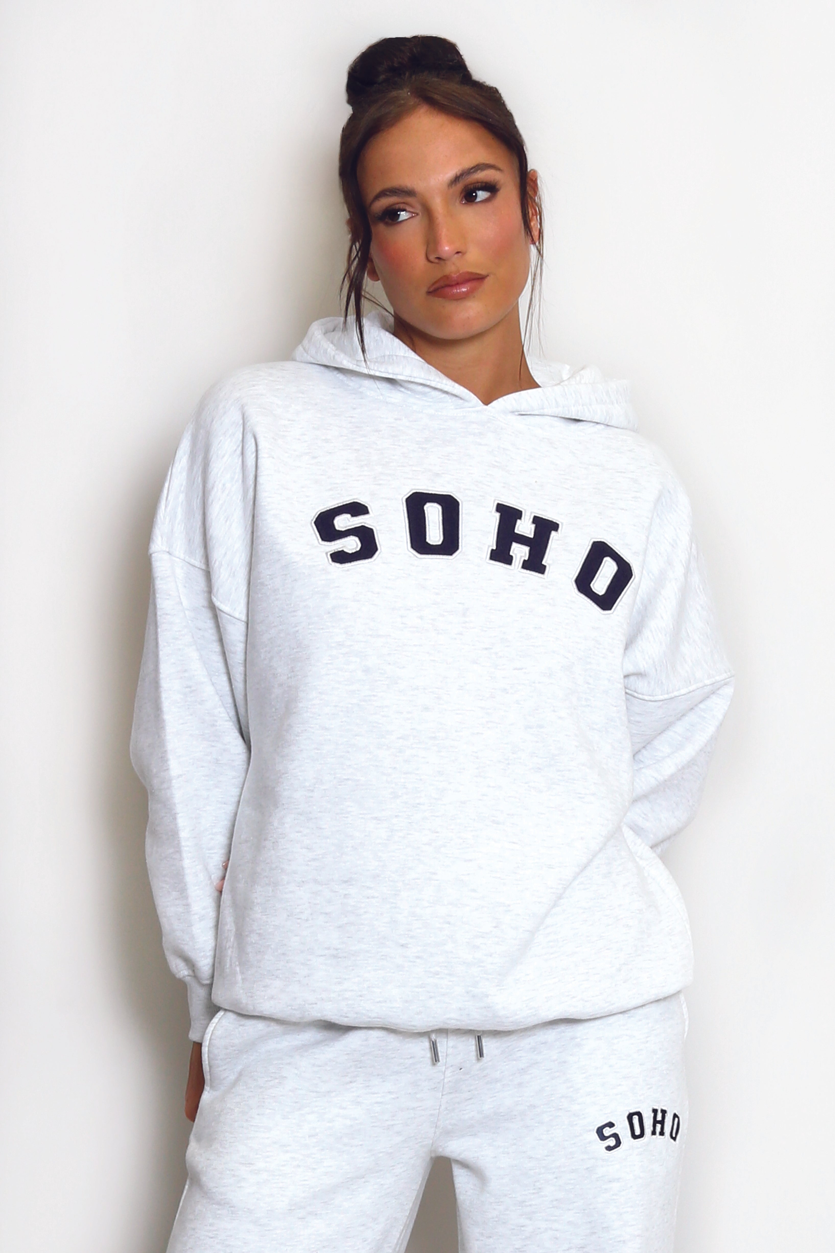 SOHO Slogan Hooded Sweatshirt in Grey