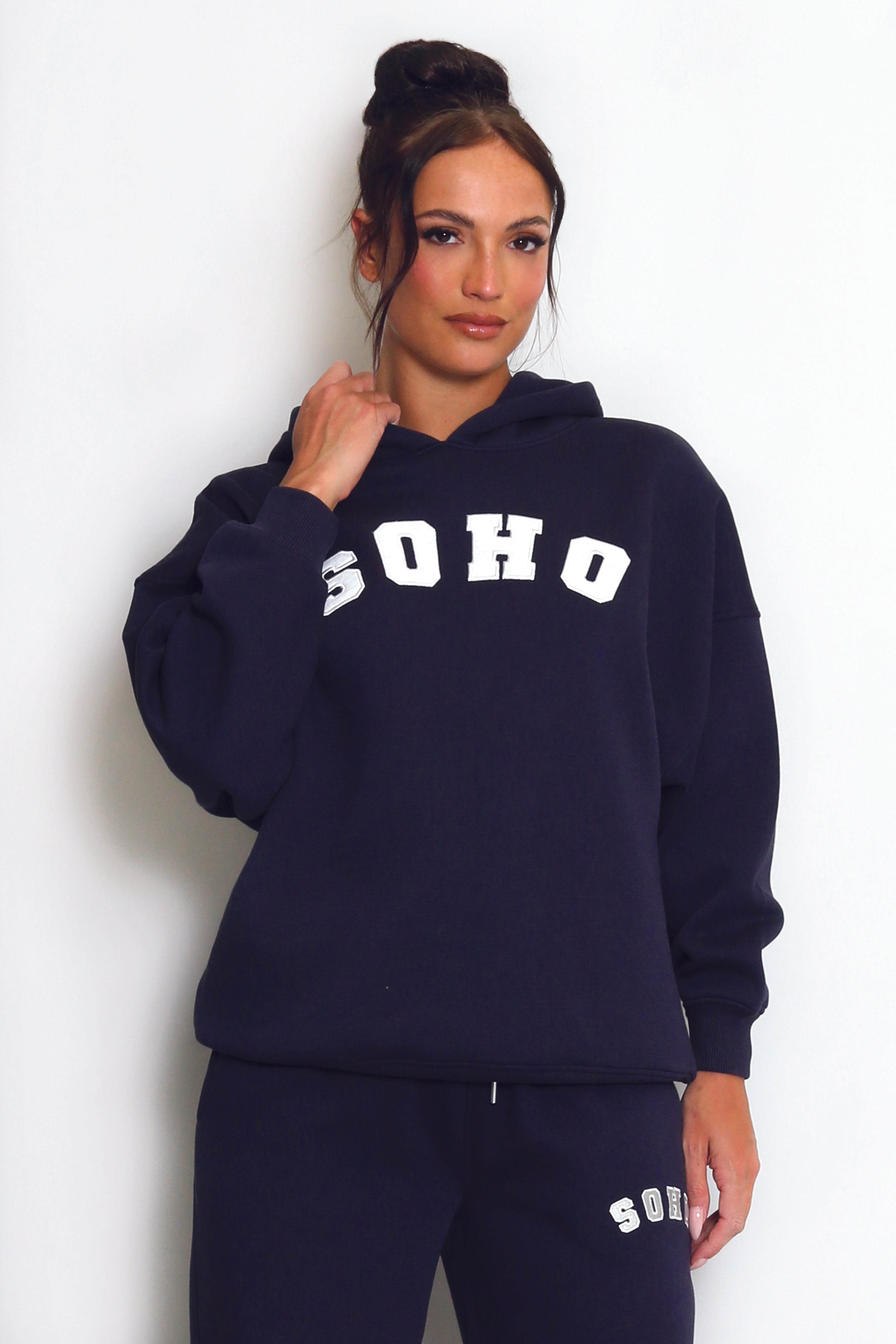 SOHO Slogan Hooded Sweatshirt in Navy
