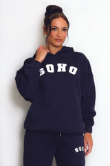 SOHO Slogan Hooded Sweatshirt in Navy