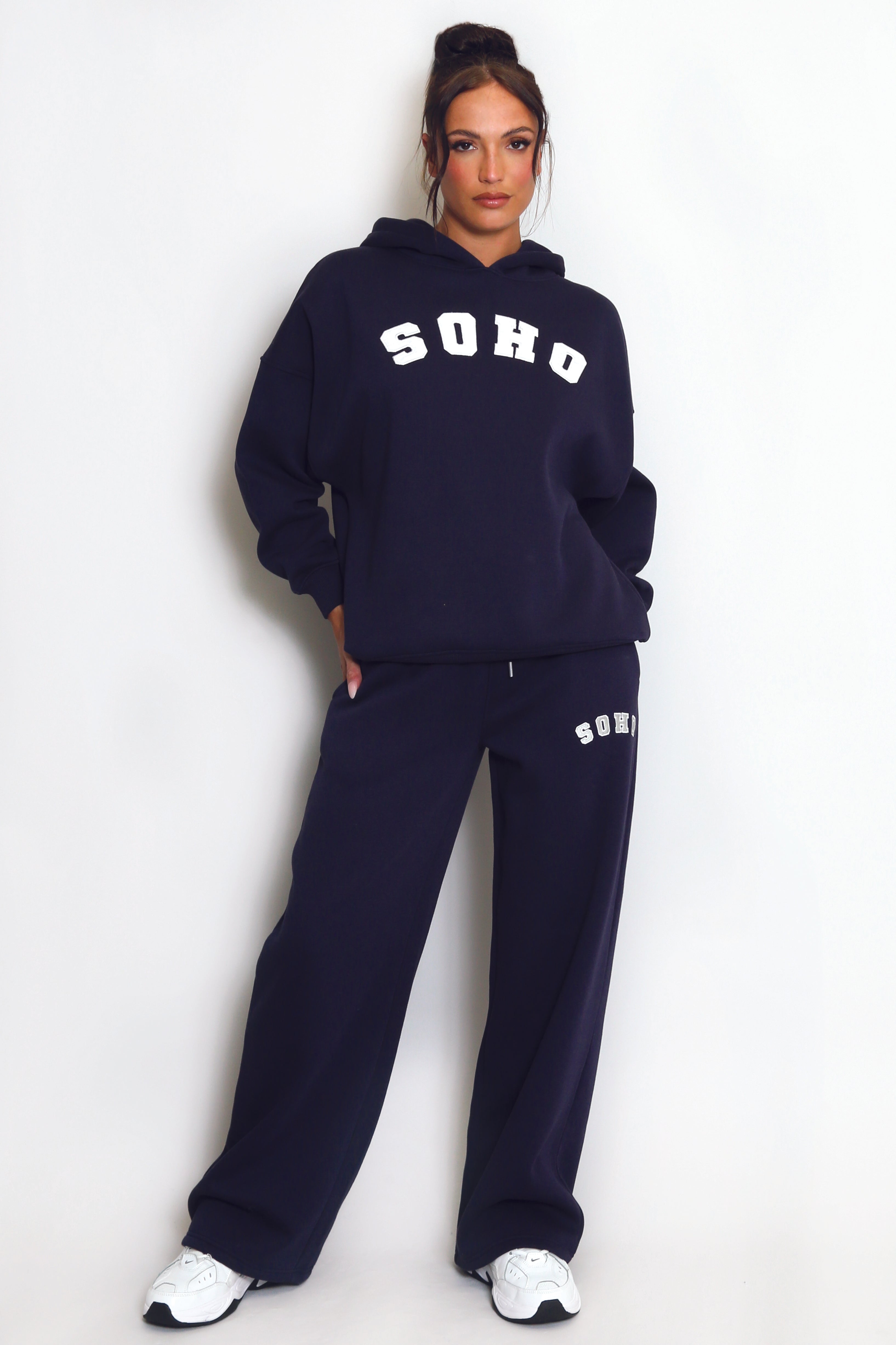 SOHO Slogan Hooded Sweatshirt in Navy