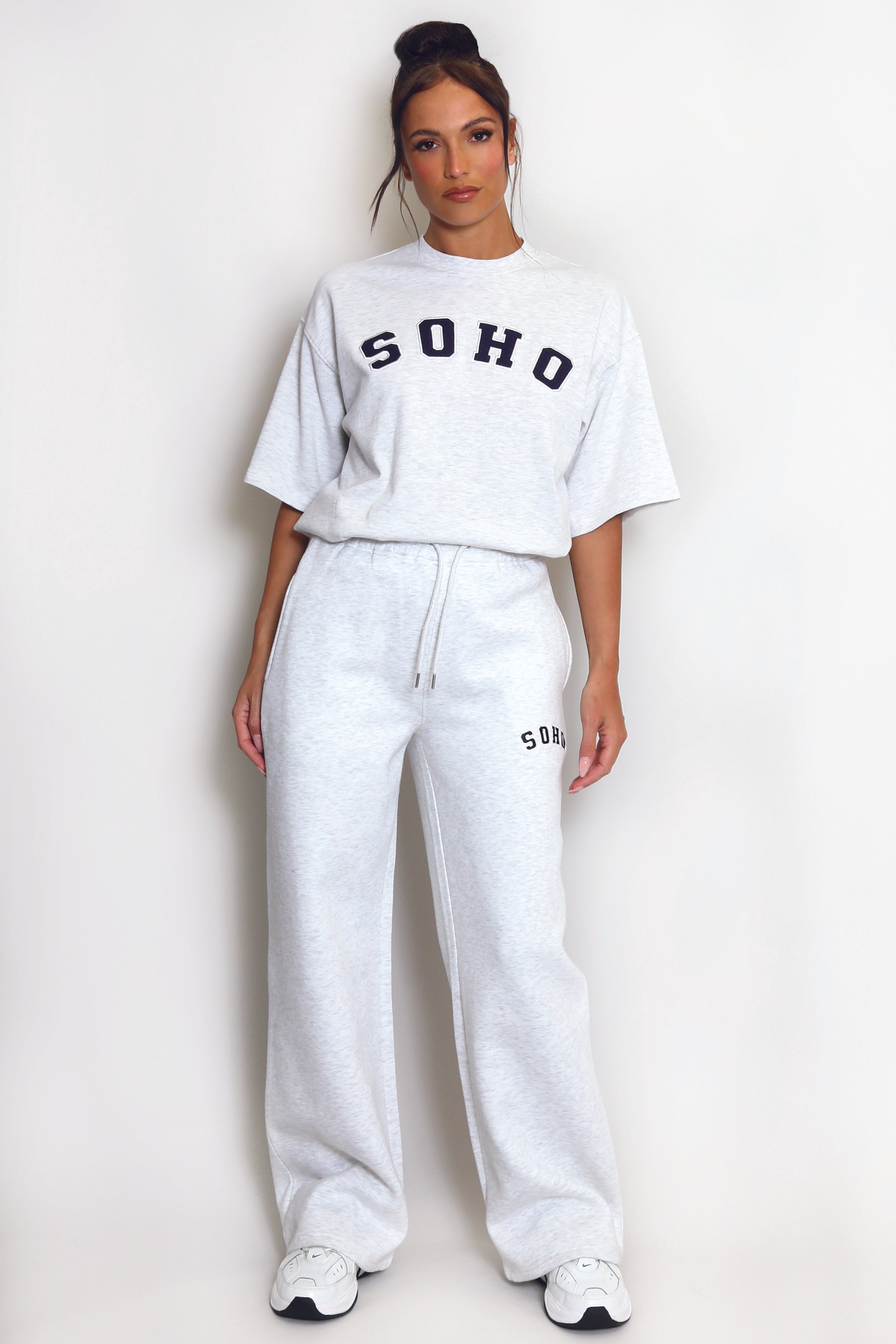 Soho Wide Leg Joggers In Grey