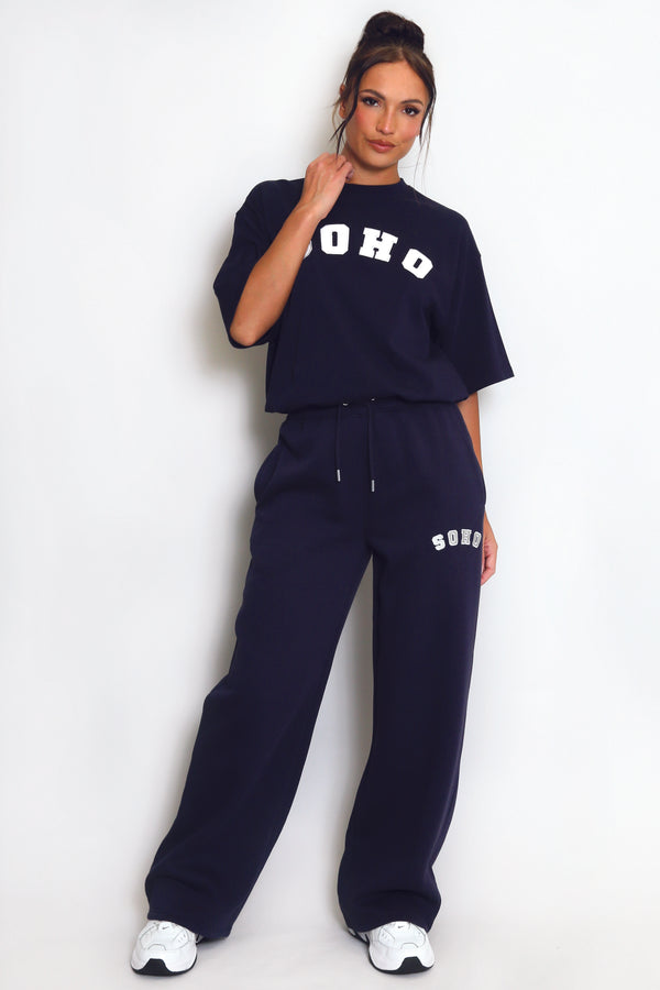 Soho Wide Leg Joggers In Navy