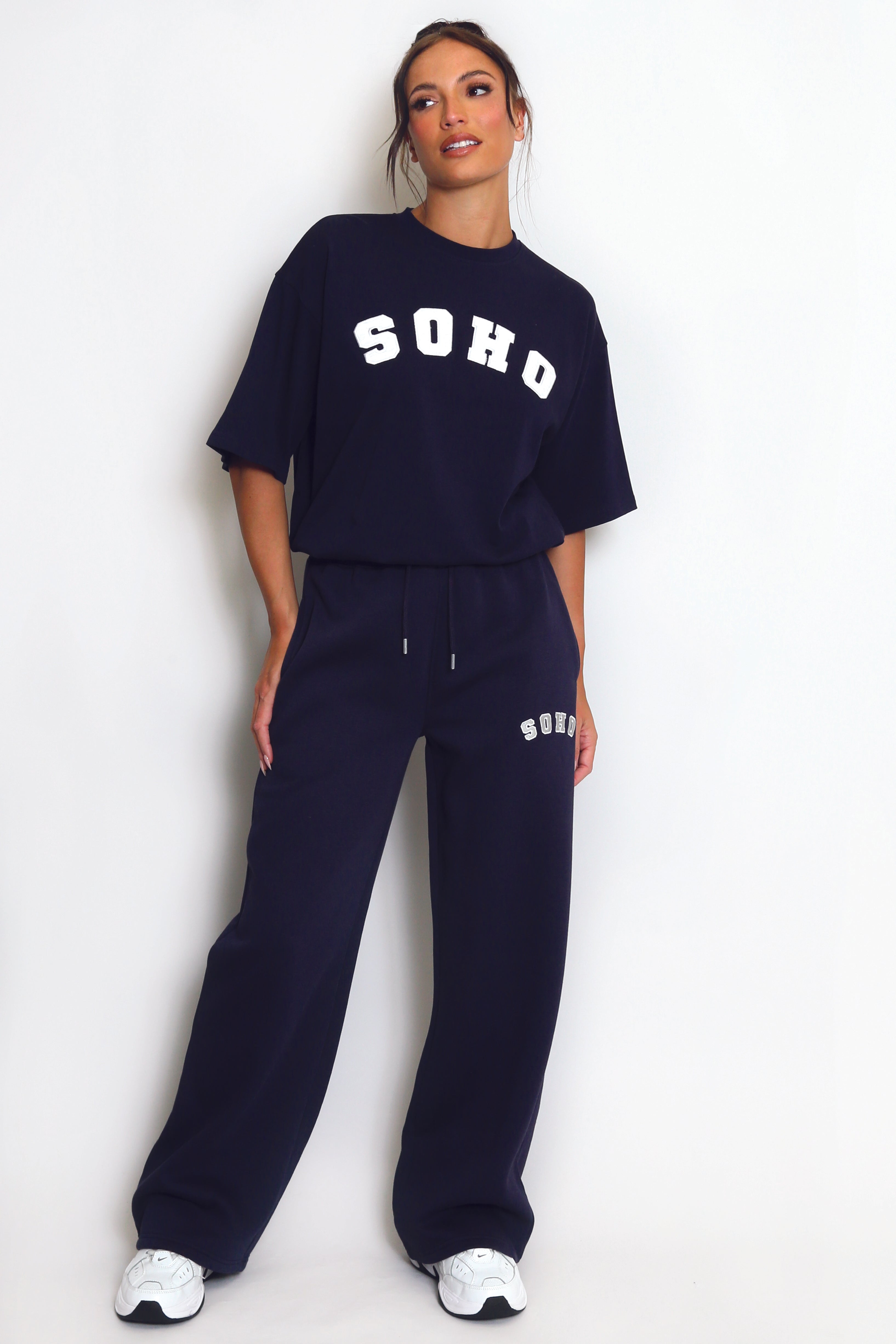 Soho Wide Leg Joggers In Navy
