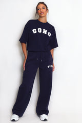 Soho Wide Leg Joggers In Navy