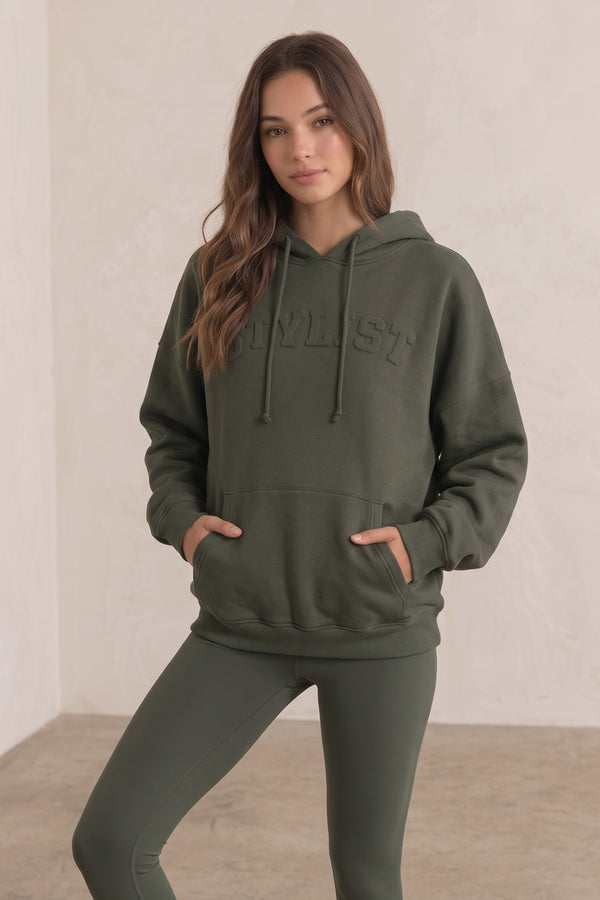 Stylist Embossed Oversized Hoodie In Khaki