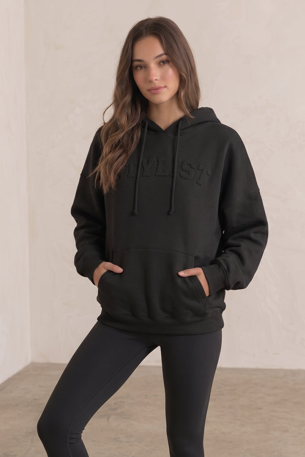 Stylist Embossed Oversized Hoodie In Black