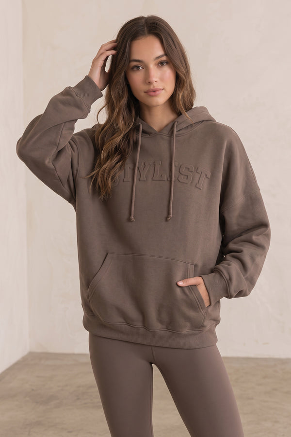 Stylist Embossed Oversized Hoodie In Brown