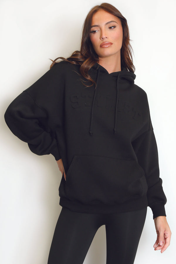 Stylist Embossed Oversized Hoodie In Black