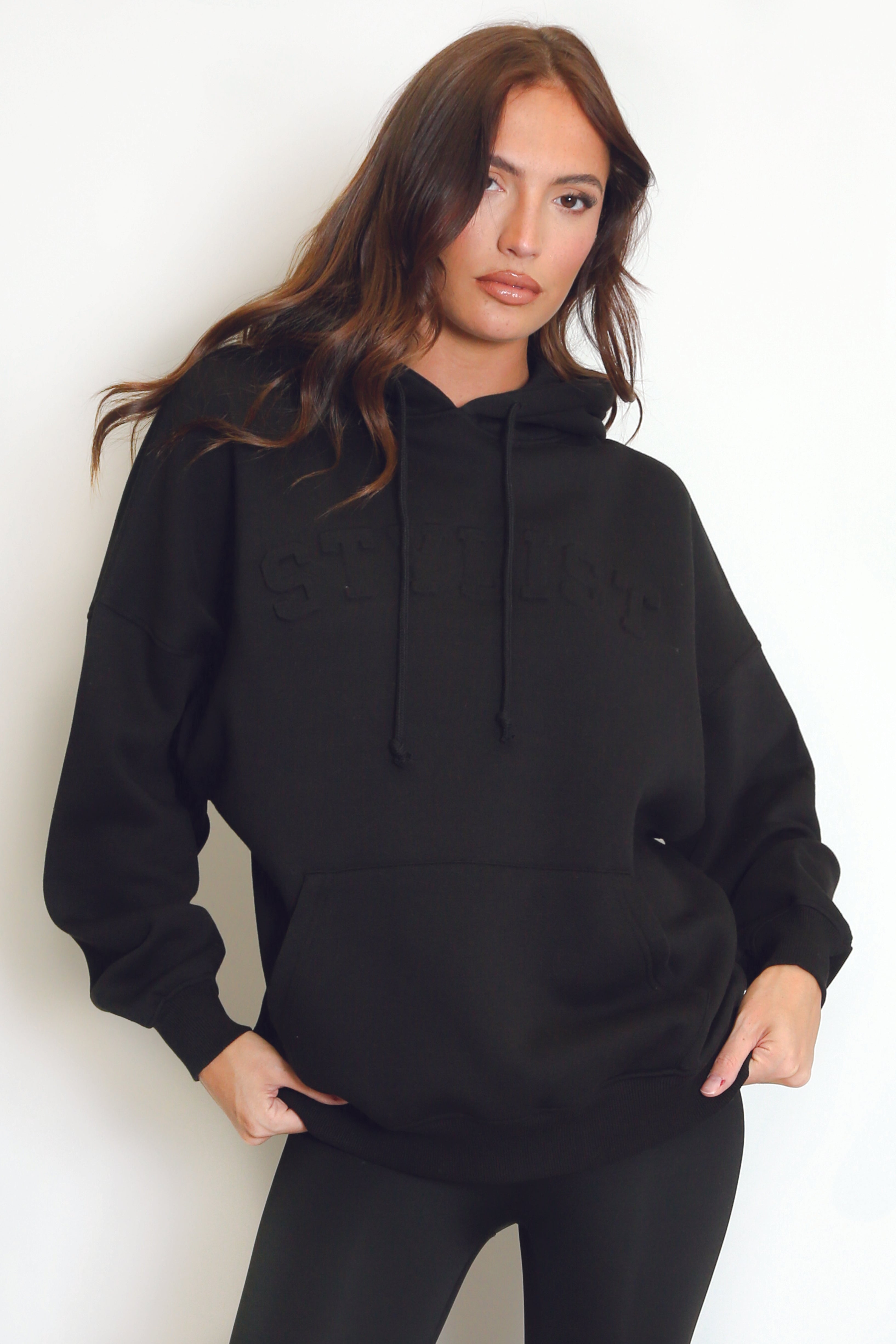 Stylist Embossed Oversized Hoodie In Black