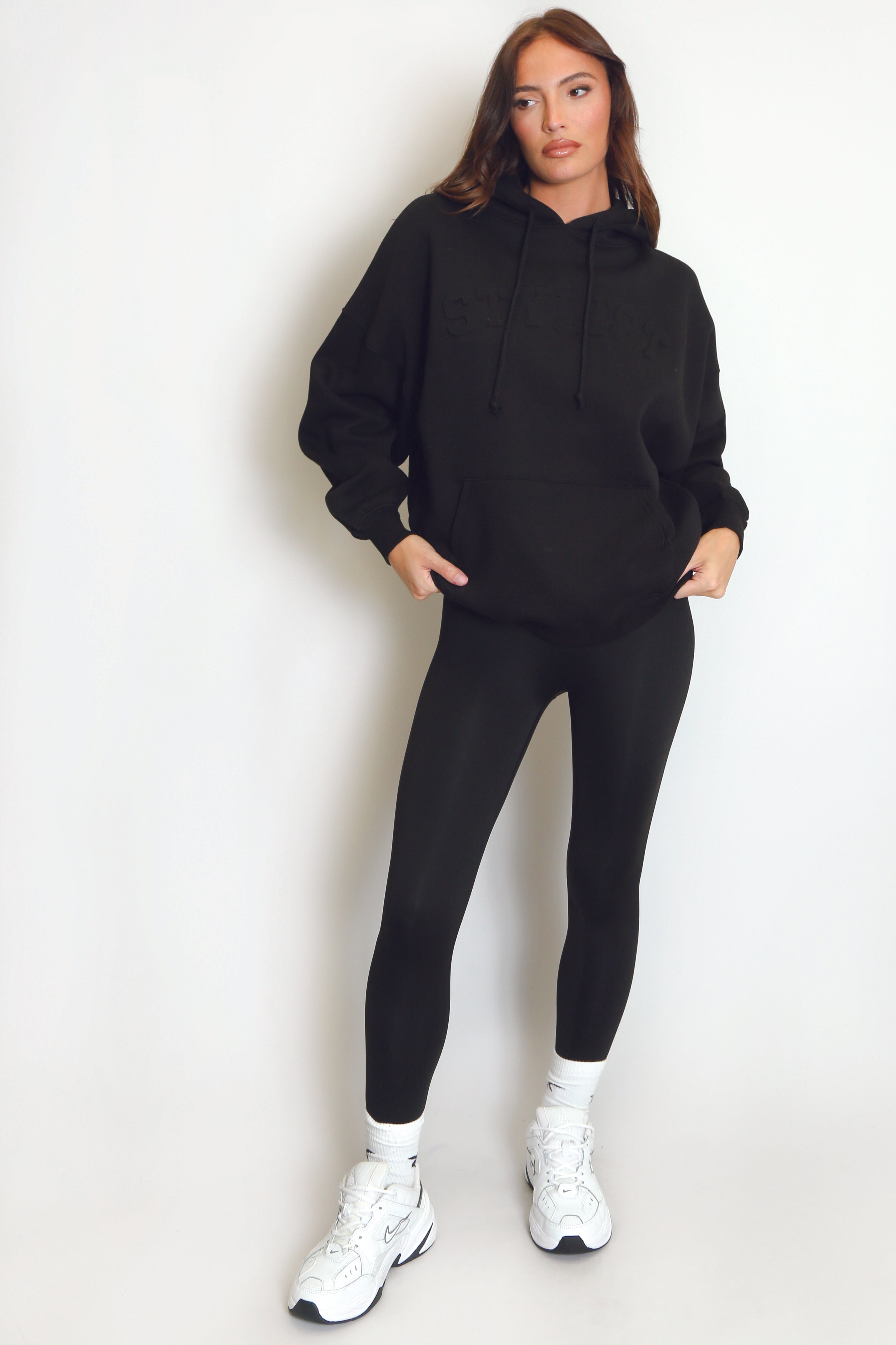 Stylist Embossed Oversized Hoodie In Black