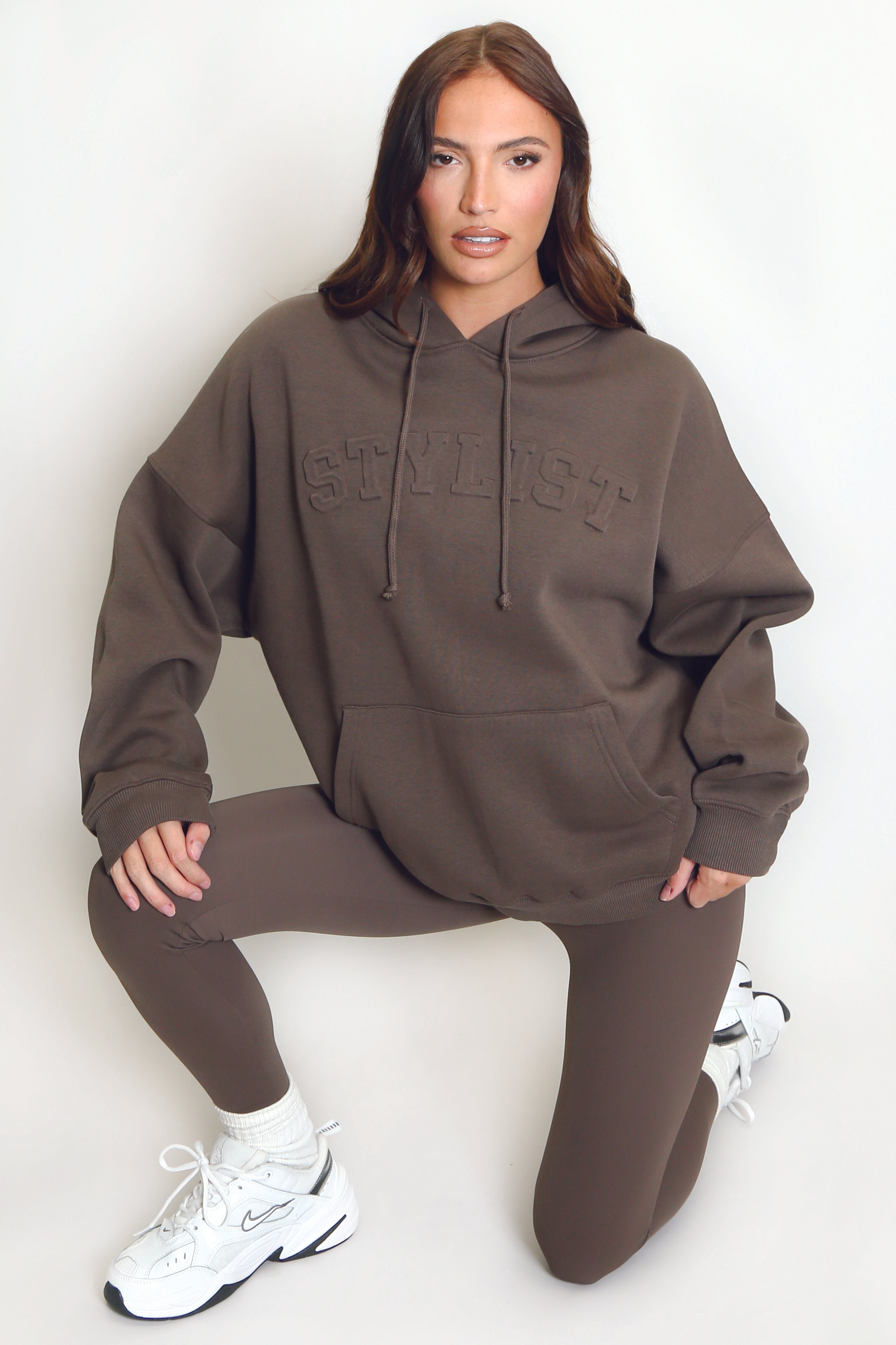Stylist Embossed Oversized Hoodie In Brown