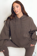 Stylist Embossed Oversized Hoodie In Brown