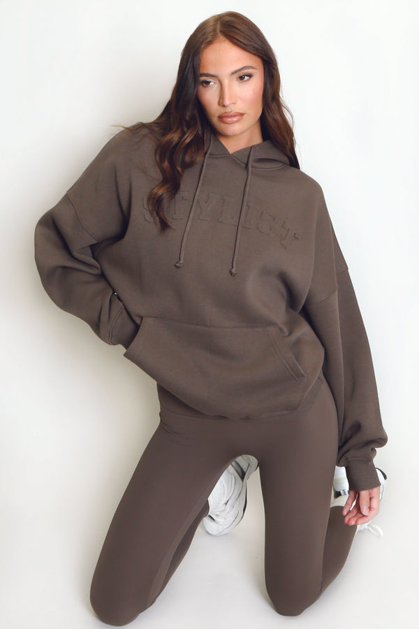 Stylist Embossed Oversized Hoodie In Brown
