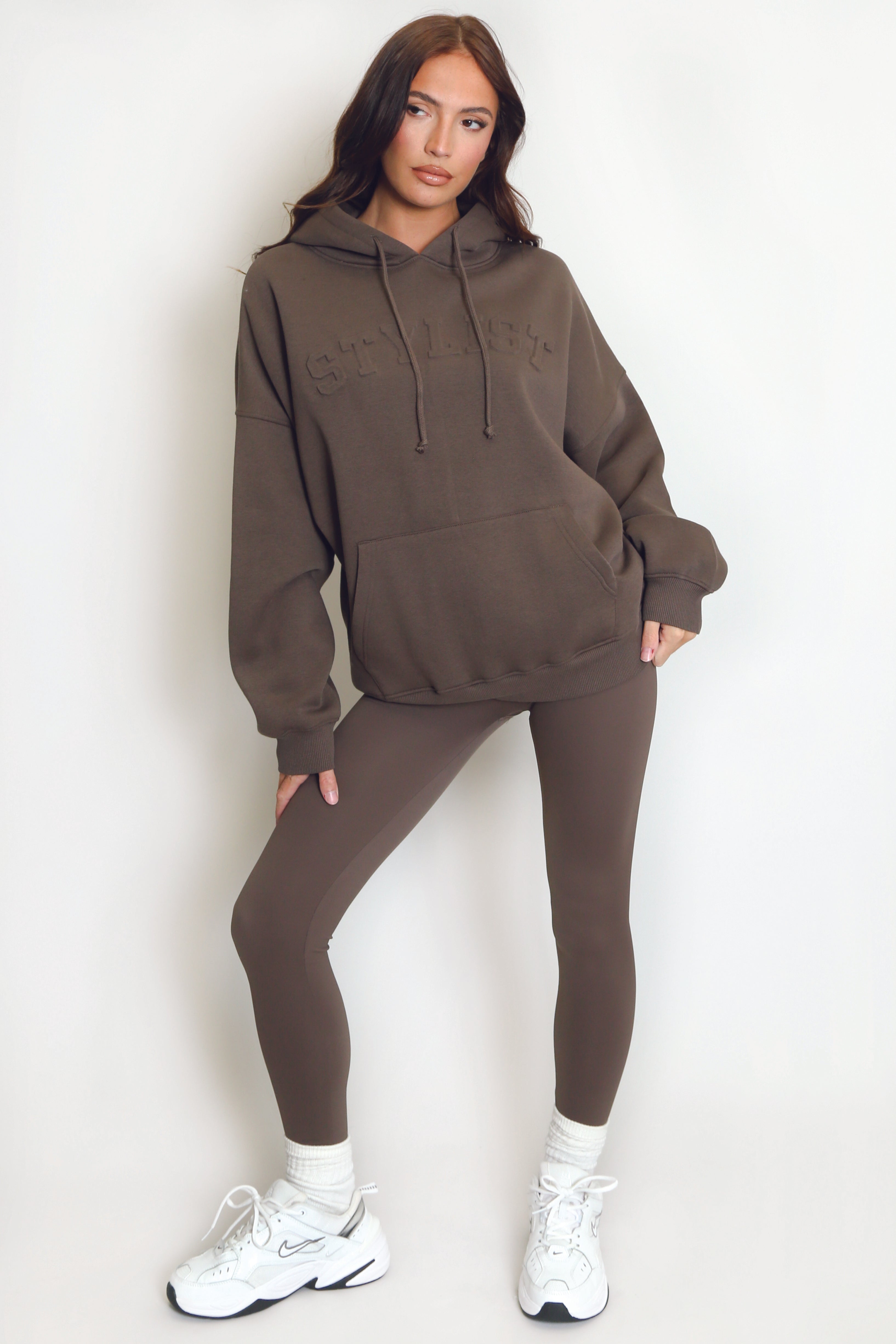 Stylist Embossed Oversized Hoodie In Brown