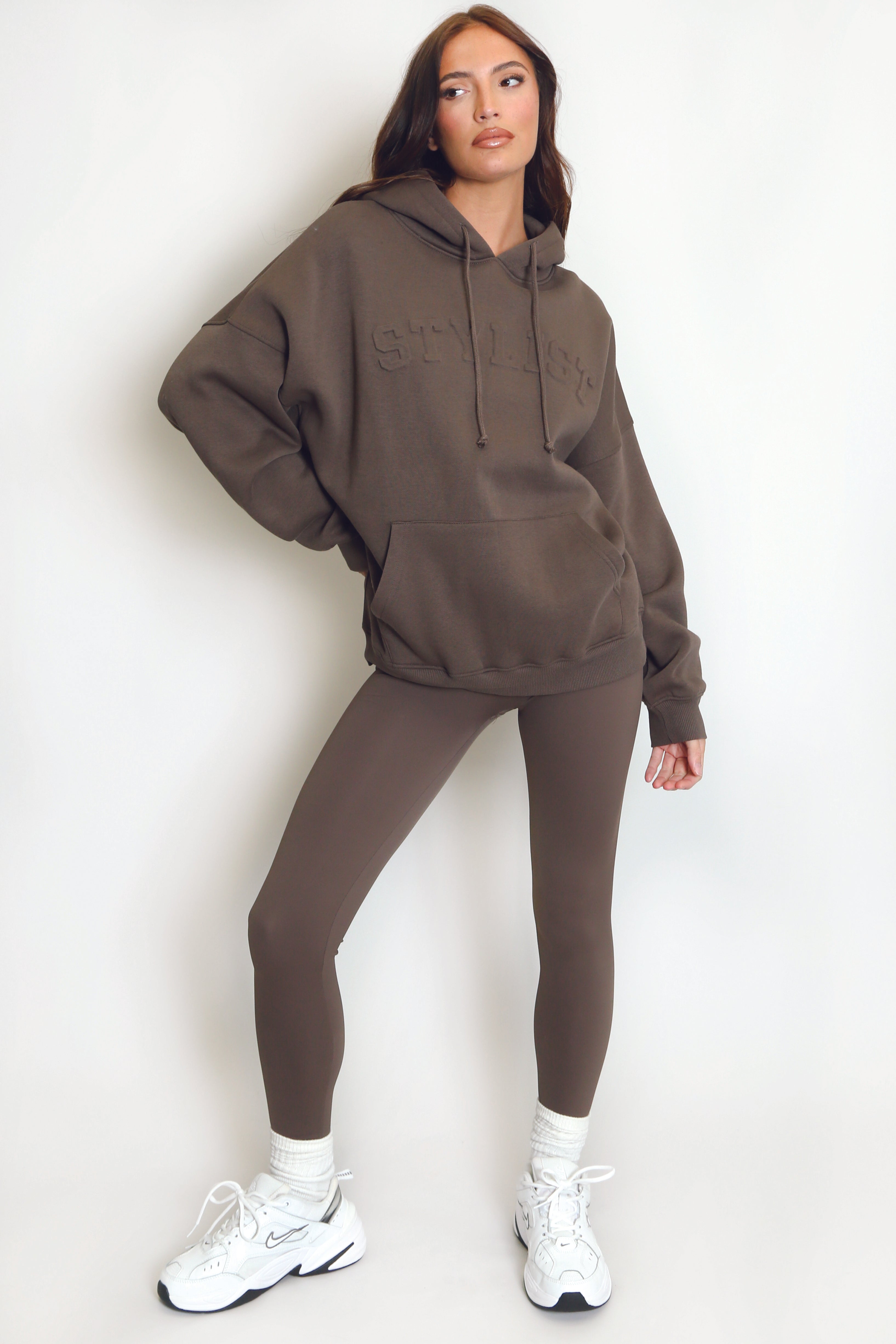 Stylist Embossed Oversized Hoodie In Brown