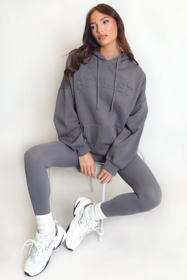 Stylist Embossed Oversized Hoodie In Grey
