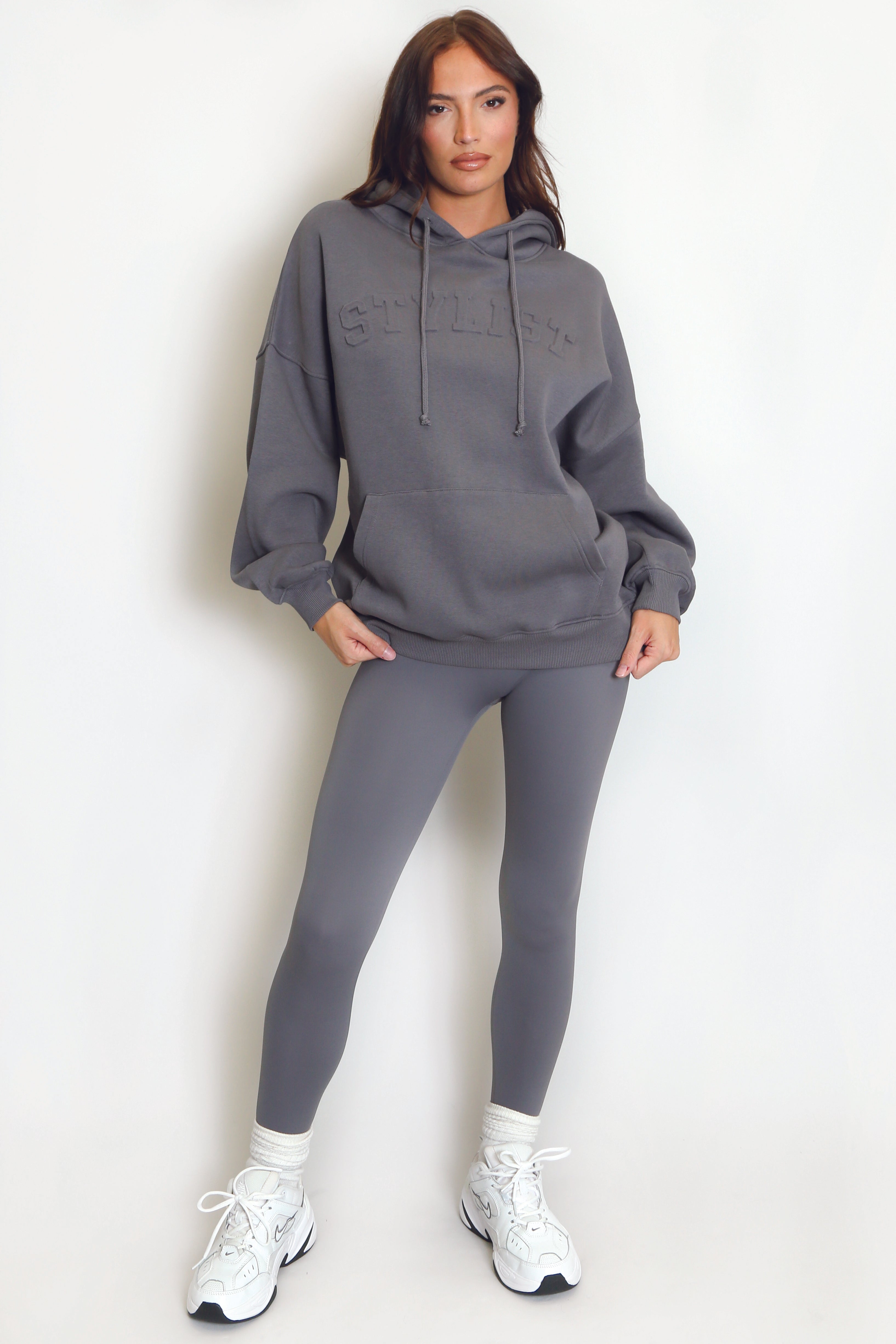 Stylist Embossed Oversized Hoodie In Grey