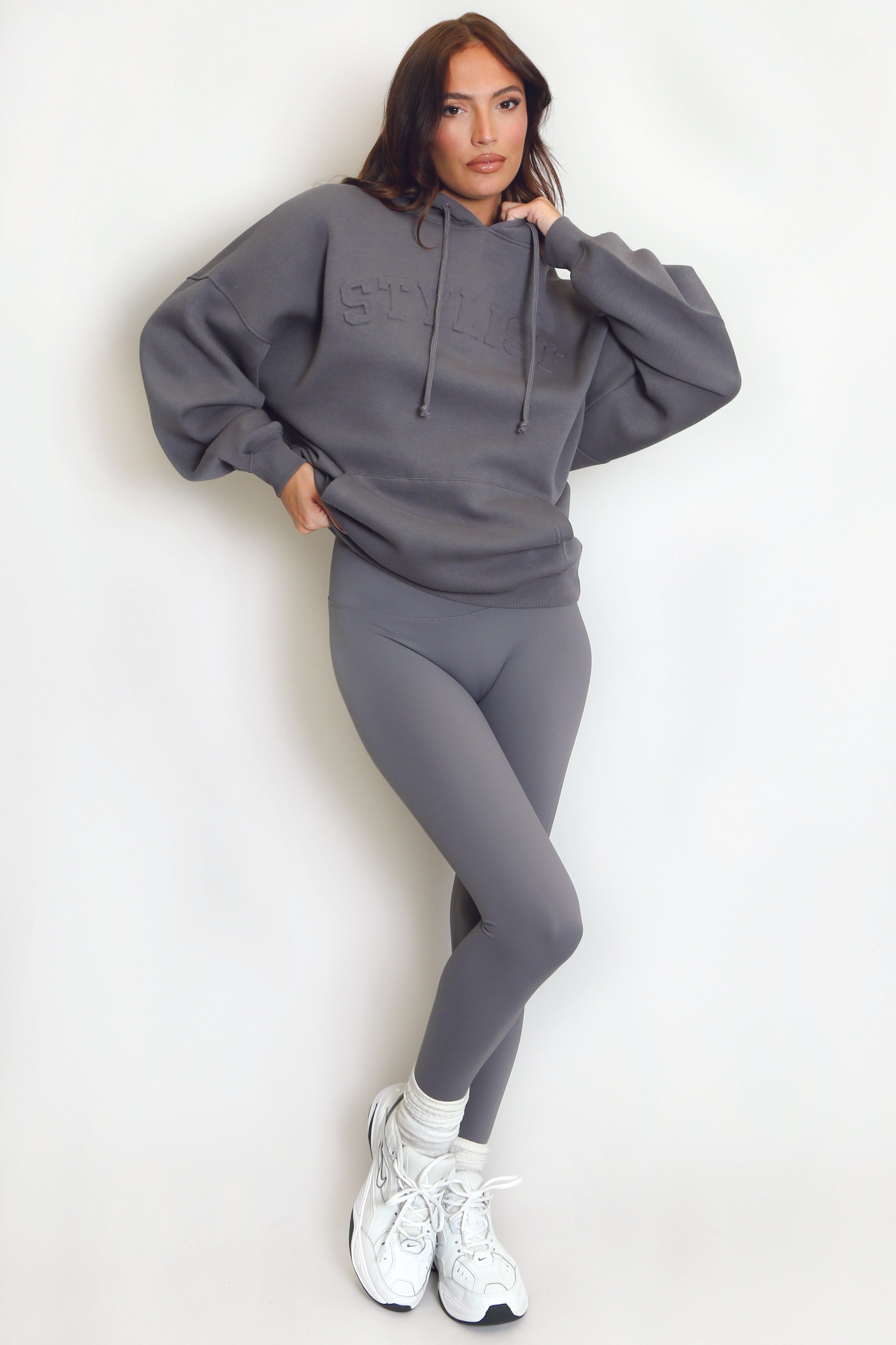 Stylist Embossed Oversized Hoodie In Grey
