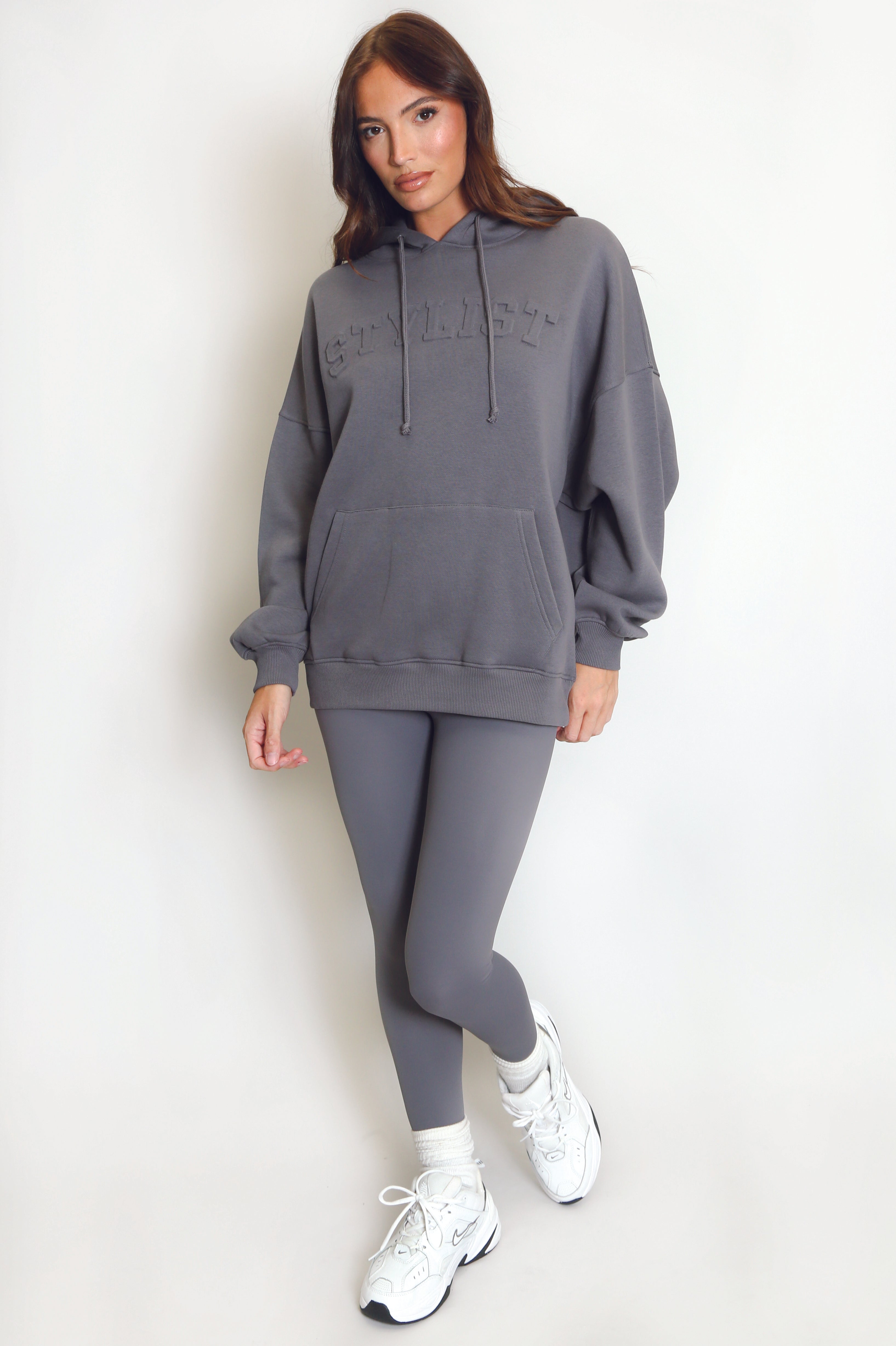 Stylist Embossed Oversized Hoodie In Grey