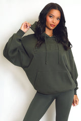 Stylist Embossed Oversized Hoodie In Khaki