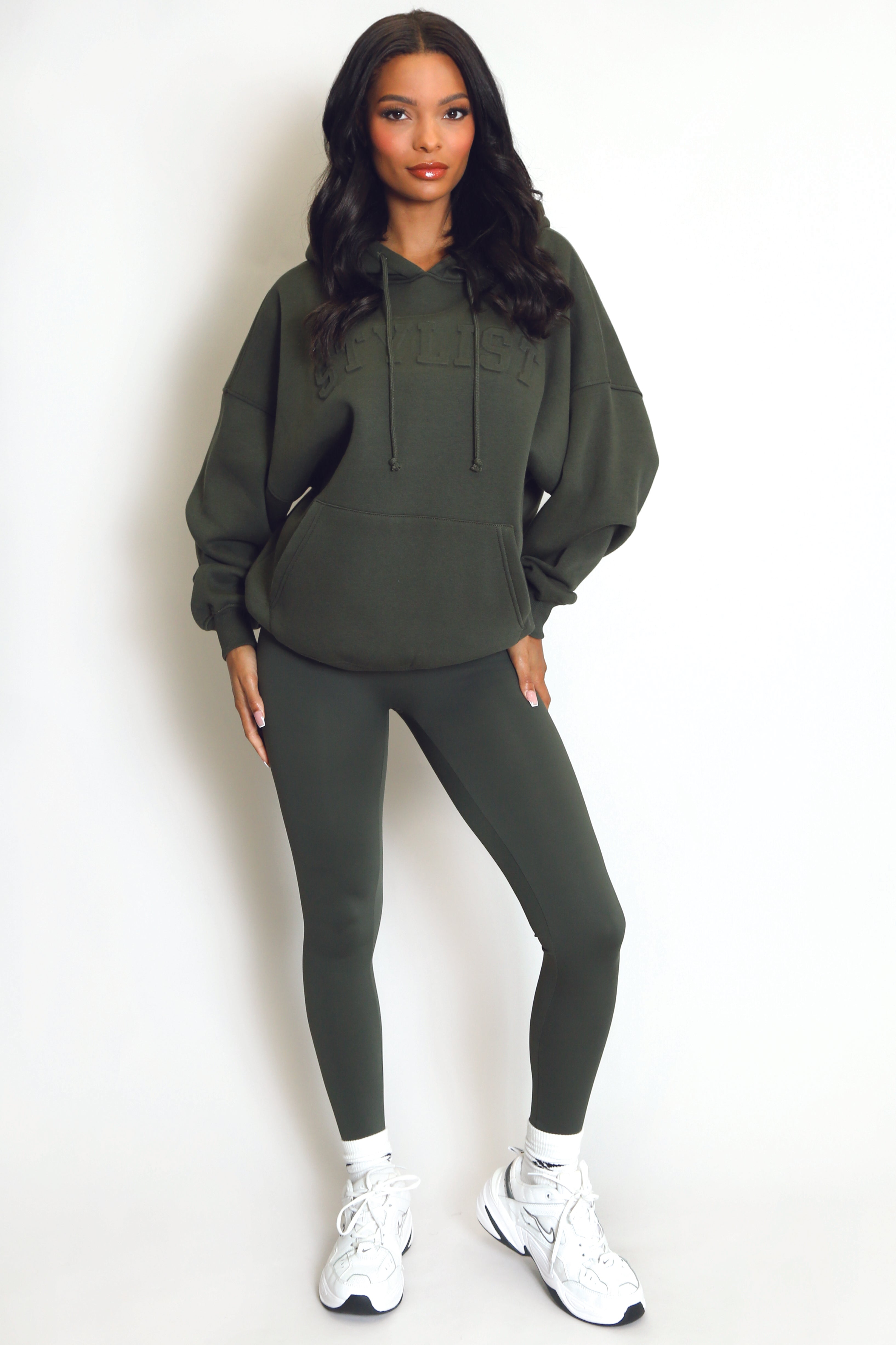Stylist Embossed Oversized Hoodie In Khaki