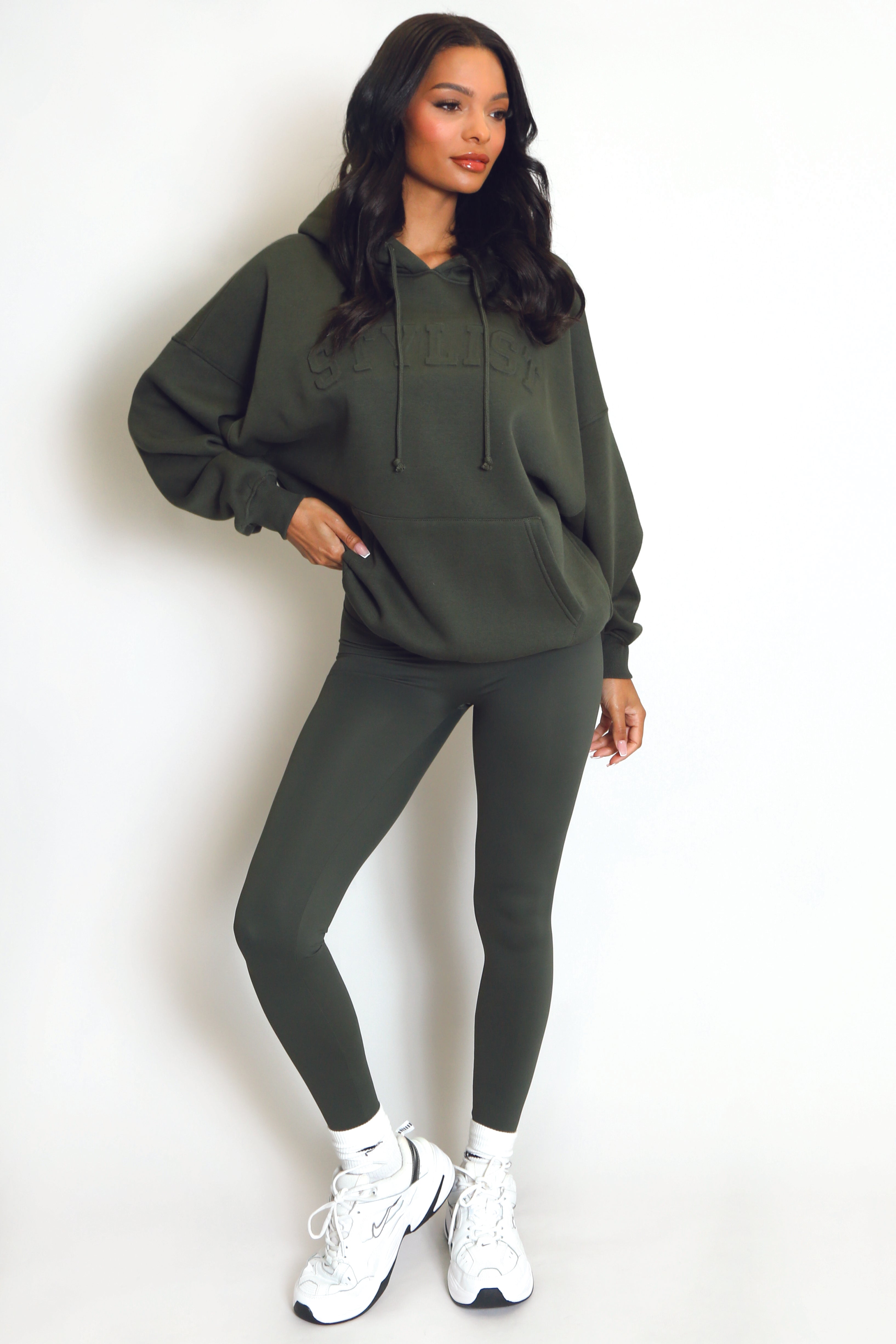 Stylist Embossed Oversized Hoodie In Khaki