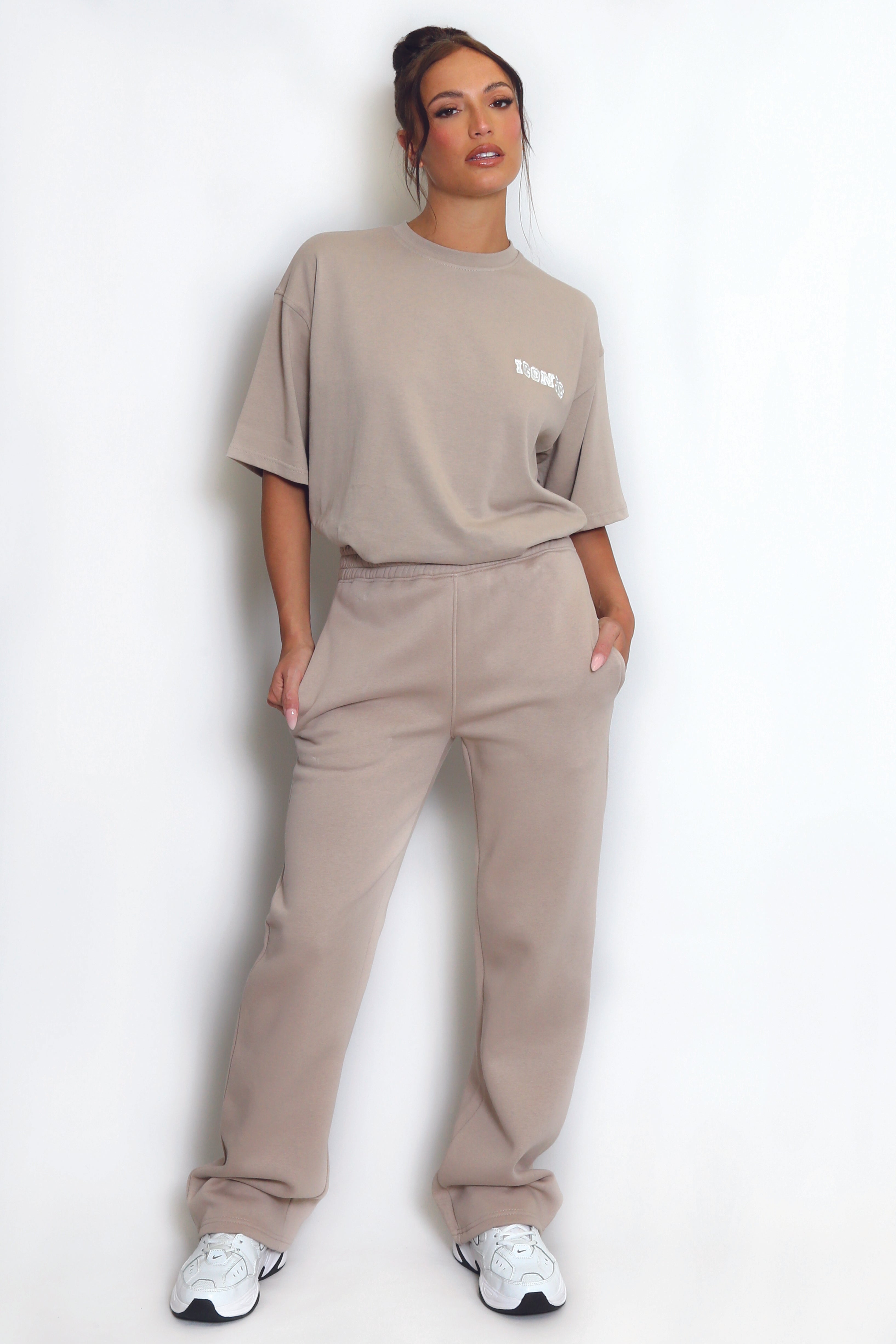 Luxe Wide Leg Jogger In Taupe