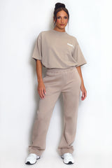 Luxe Wide Leg Jogger In Taupe