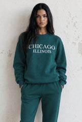 Teal Chicago Round Neck Sweatshirt